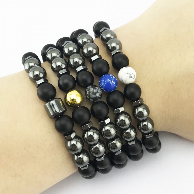 Vòng đeo tay xâu hạt đá Onyx màu đen thời trang