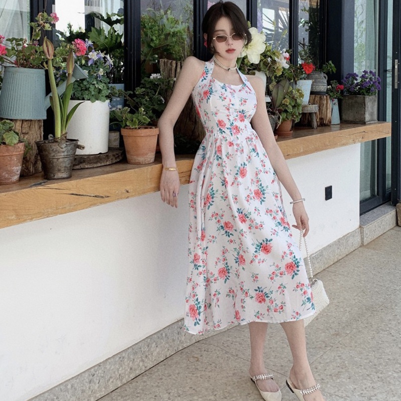 Đầm dài IELGY lưng cao họa tiết hoa thời trang cho nữ