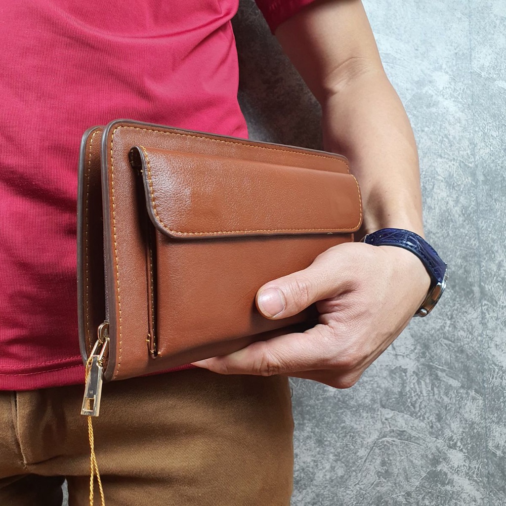 Clutch nam da bò thật, Clutch cầm tay ngăn đựng điện thoại CL126LEA - 100% da bò thật, BH 3 năm