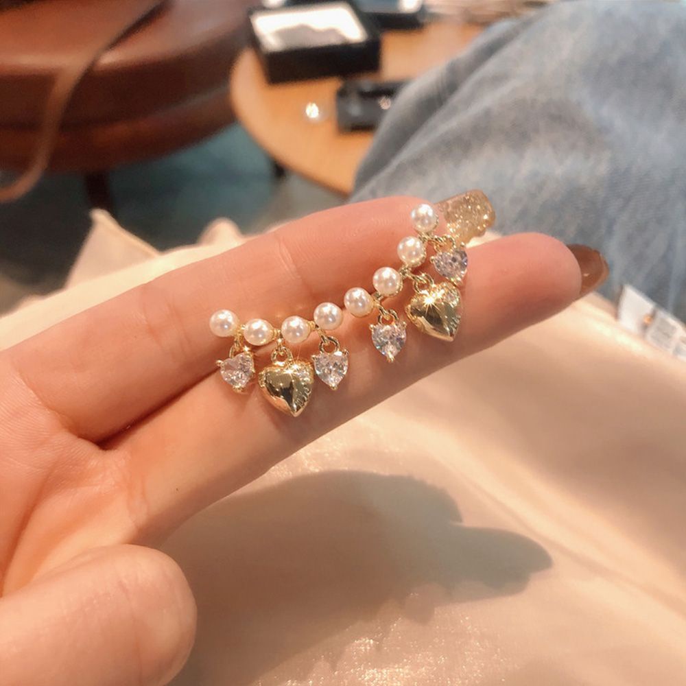 Bông tai hình trái tim đính ngọc trai màu sắc ngọt ngào phong cách Hàn Quốc cổ điển thời trang cho nữ