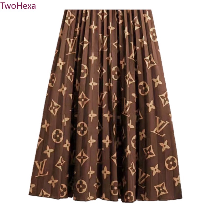 Chân Váy Midi Lưng Thun Xếp Ly In Chữ Màu Nâu Thời Trang Mới Năm 2022 Cho Bạn Gái