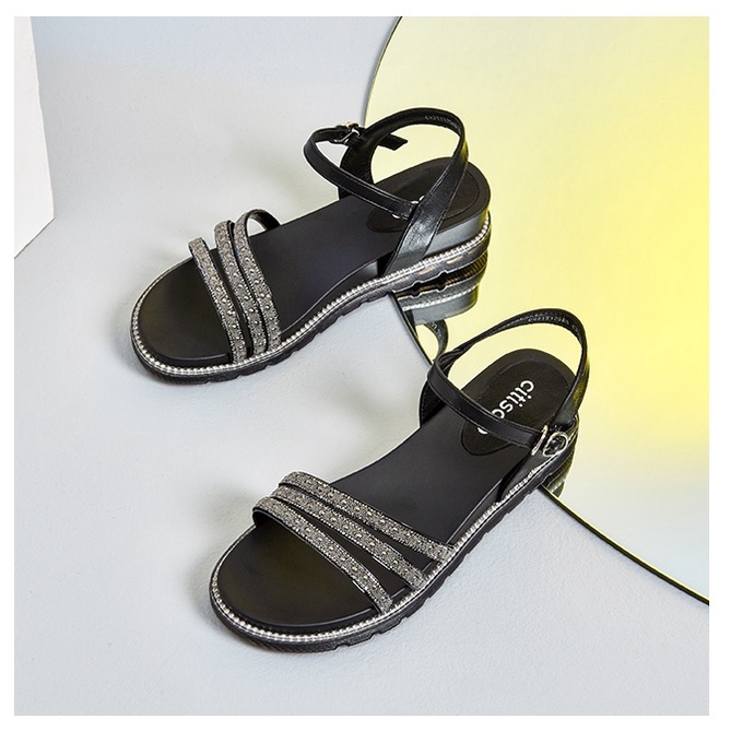 Giày sandal Dusto quai phủ ánh kim, đế xuồng 4cm