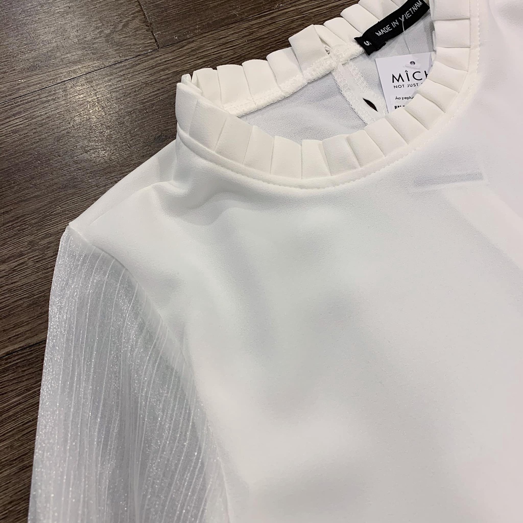 Áo peplum trắng tay voan tơ cao cấp bo chun - 78A14