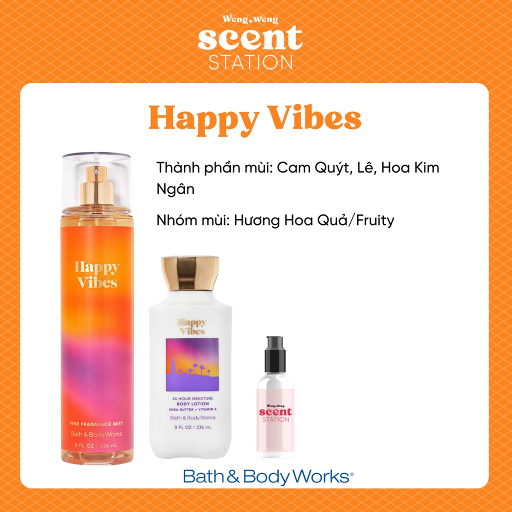 Bộ Sản Phẩm Chăm Sóc Cơ Thể Toàn Diện BBW mùi Happy Vibes