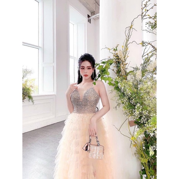 ĐẦM MAXI TẦNG 2 DÂY ĐÍNH CƯỜM FULL SIZE S/M/L /XL