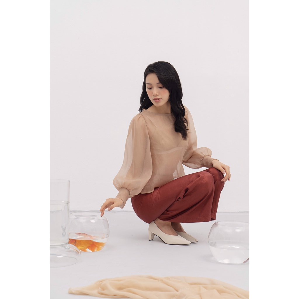 LIBÉ - Quần dài ống loe màu cam đỏ