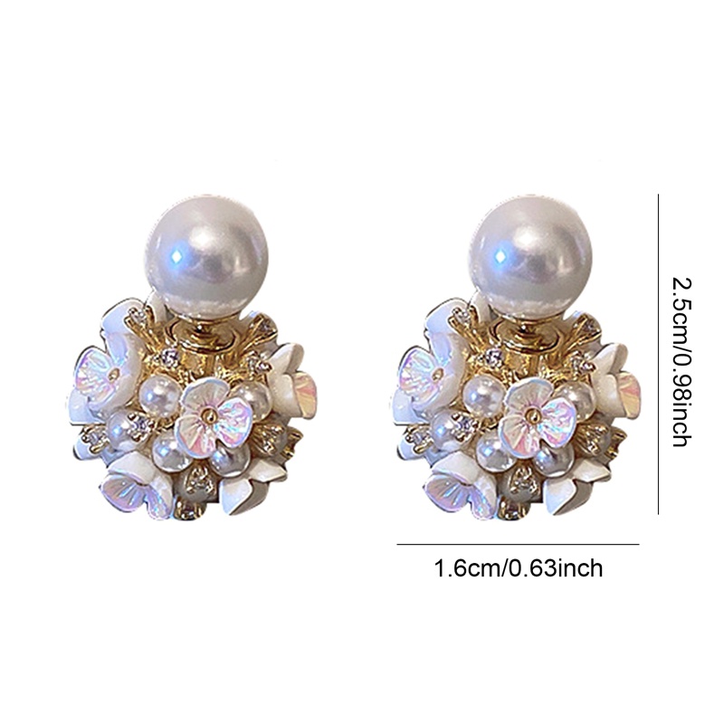 Bông Tai Mạ Bạc 925 Hình Bông Hoa Đính Ngọc Trai Phong Cách Retro