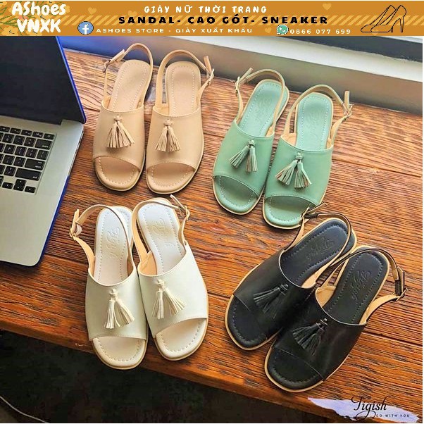 Giày sandal nữ bản lớn khuyết nơ chuông Tigish- Màu Đen | AShoes VNXK