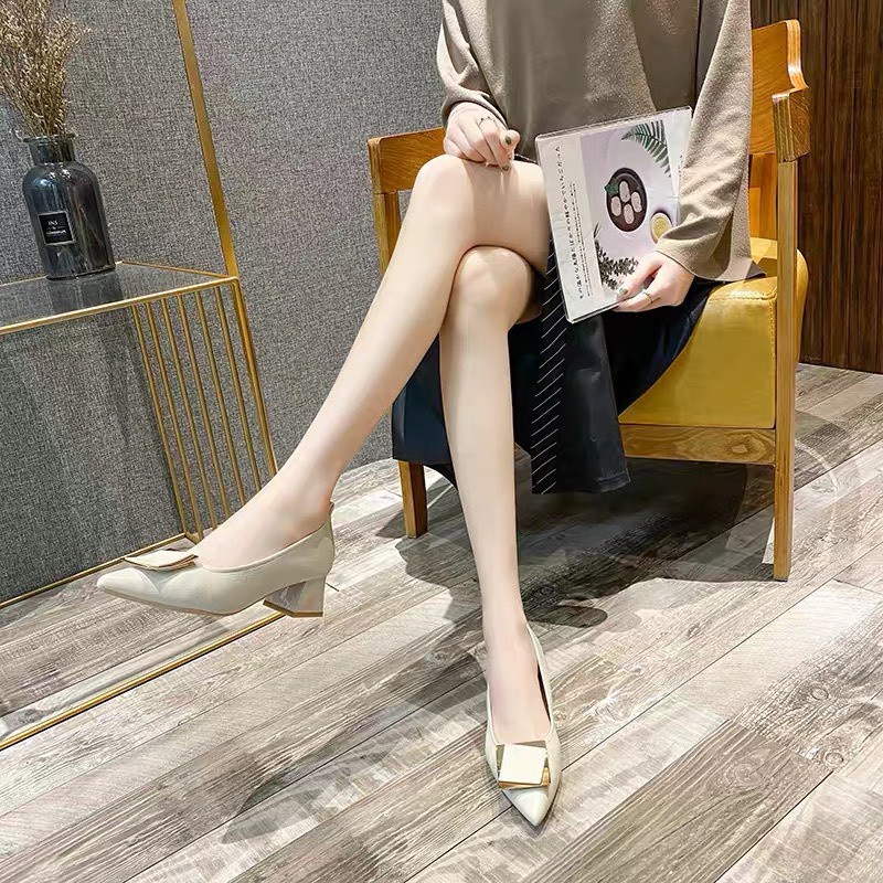 Giày Búp Bê 5 Phân Da Lì Đính Mặt Vuông | HQ Store
