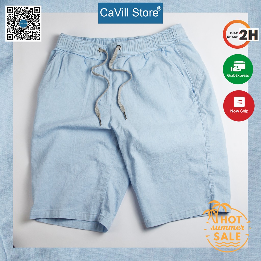 Quần short vải đũi nam, quần sooc nam XANH DA TRỜI - QDCV 08 XDT -  CAVILL Store