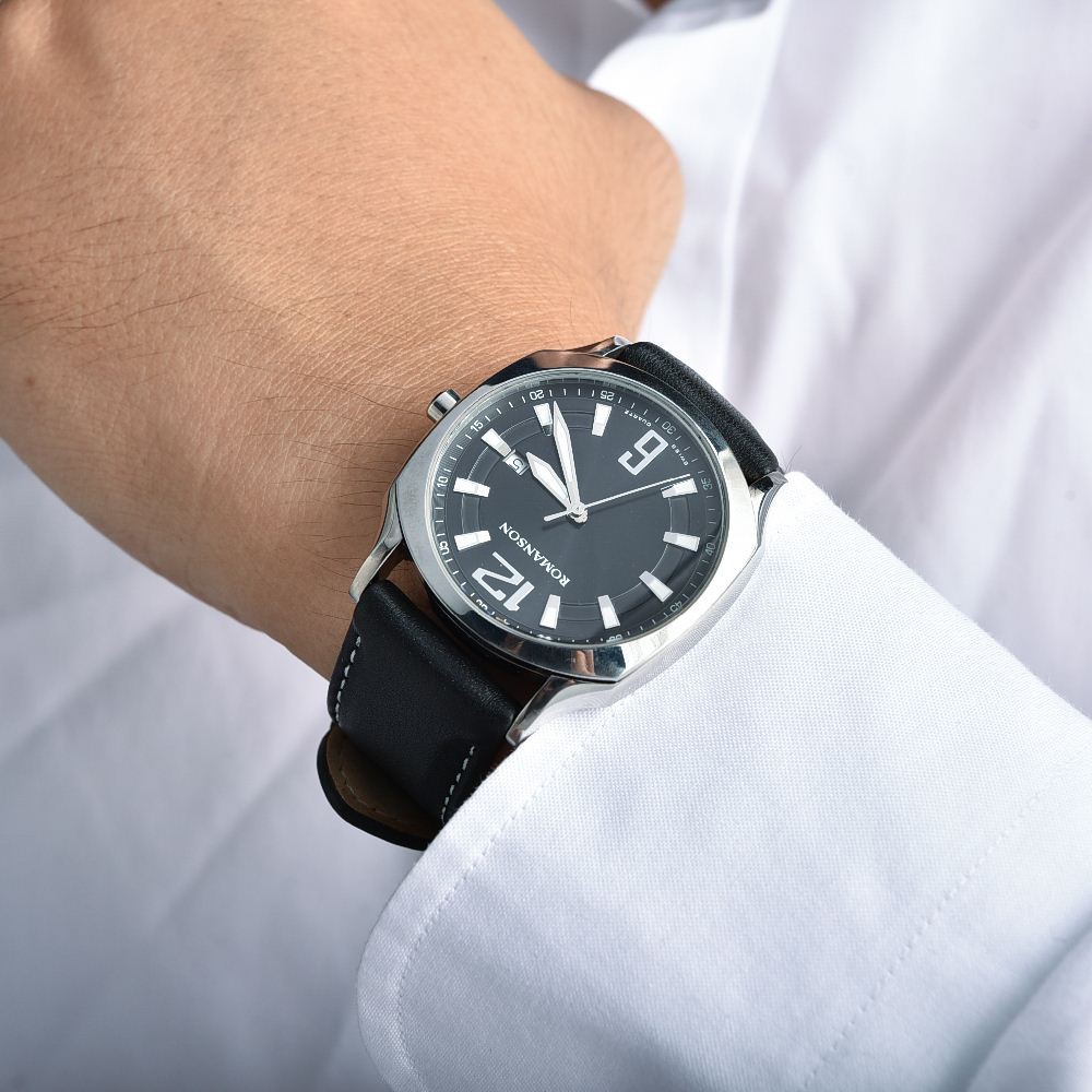 Đồng hồ Romanson Men Watch TL1271MWBK nam mặt số dạ quang, kính chống xước, chống nước, dây da cao cấp chính hãng