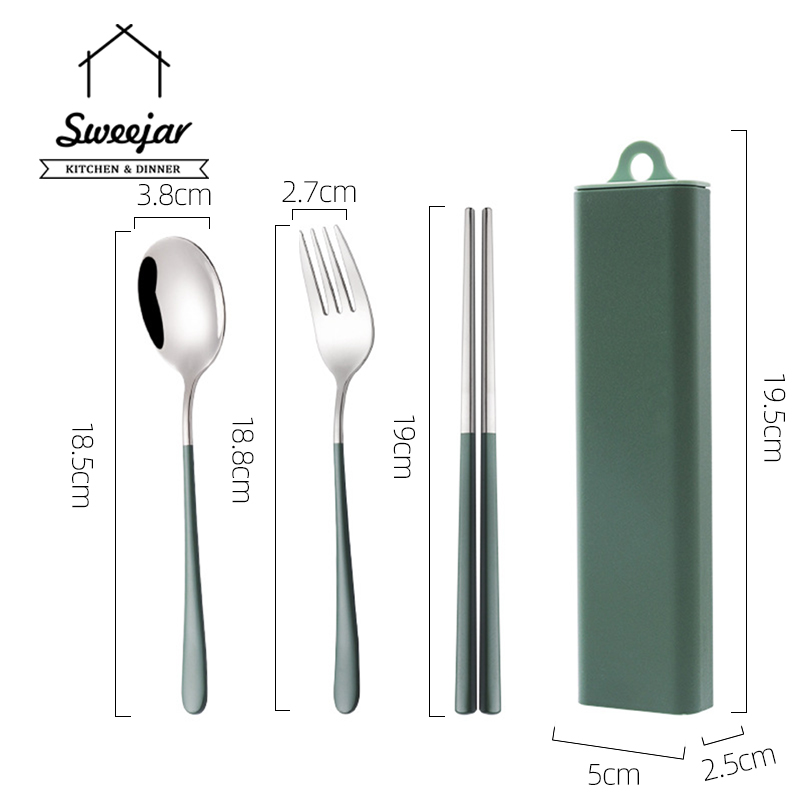 Set muỗng đũa nĩa SWEEJAR bằng thép không gỉ 304 kèm hộp đựng tiện dụng
