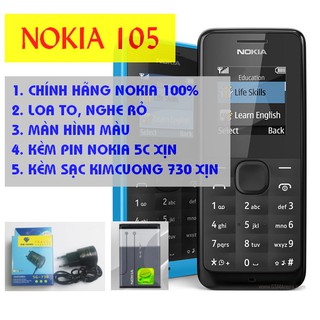 Điện thoại giá rẻ CHÍNH HÃNG Nokia 105 (Pin + Sạc) - Bảo hành 1 đổi 1