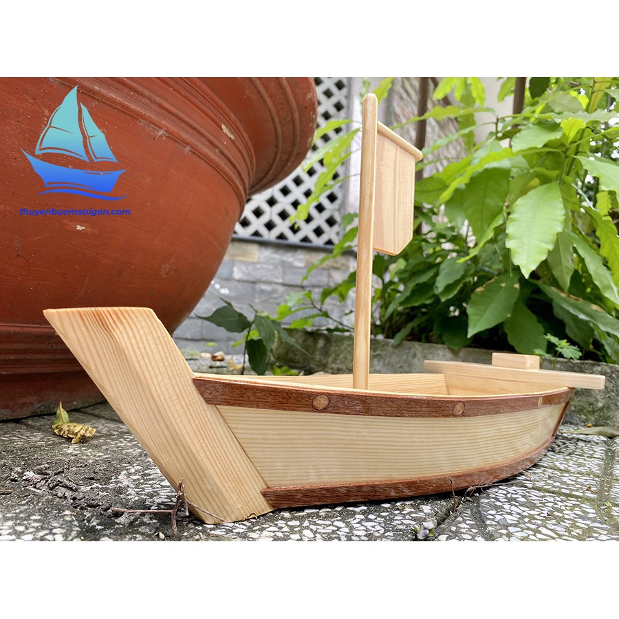 Khay thuyền gỗ 45cm đựng sushi, thuyền gỗ trang trí sashimi, khay gỗ trang trí món ăn Nhật gỗ Thông