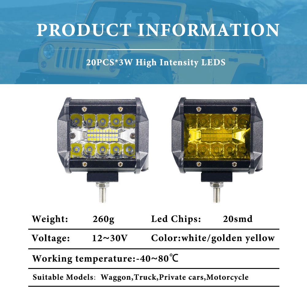 Đèn Sương Mù 60W 4x4 Ánh Sáng Vàng Chống Thấm Nước Cho Xe Jeep ATV SUV