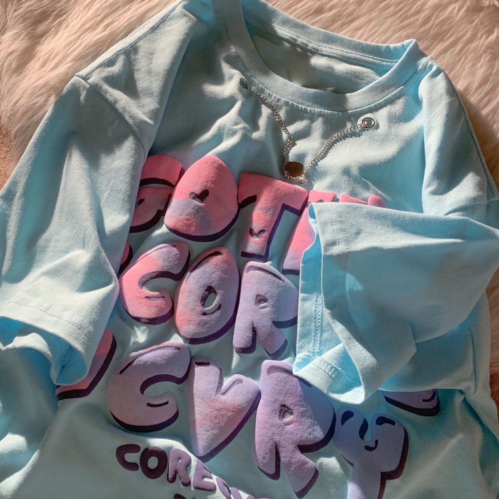 Áo Thun Cotton Dáng Rộng Tay Ngắn In Chữ Mẫu Mới Thời Trang Mùa Hè Dành Cho Nữ 2022