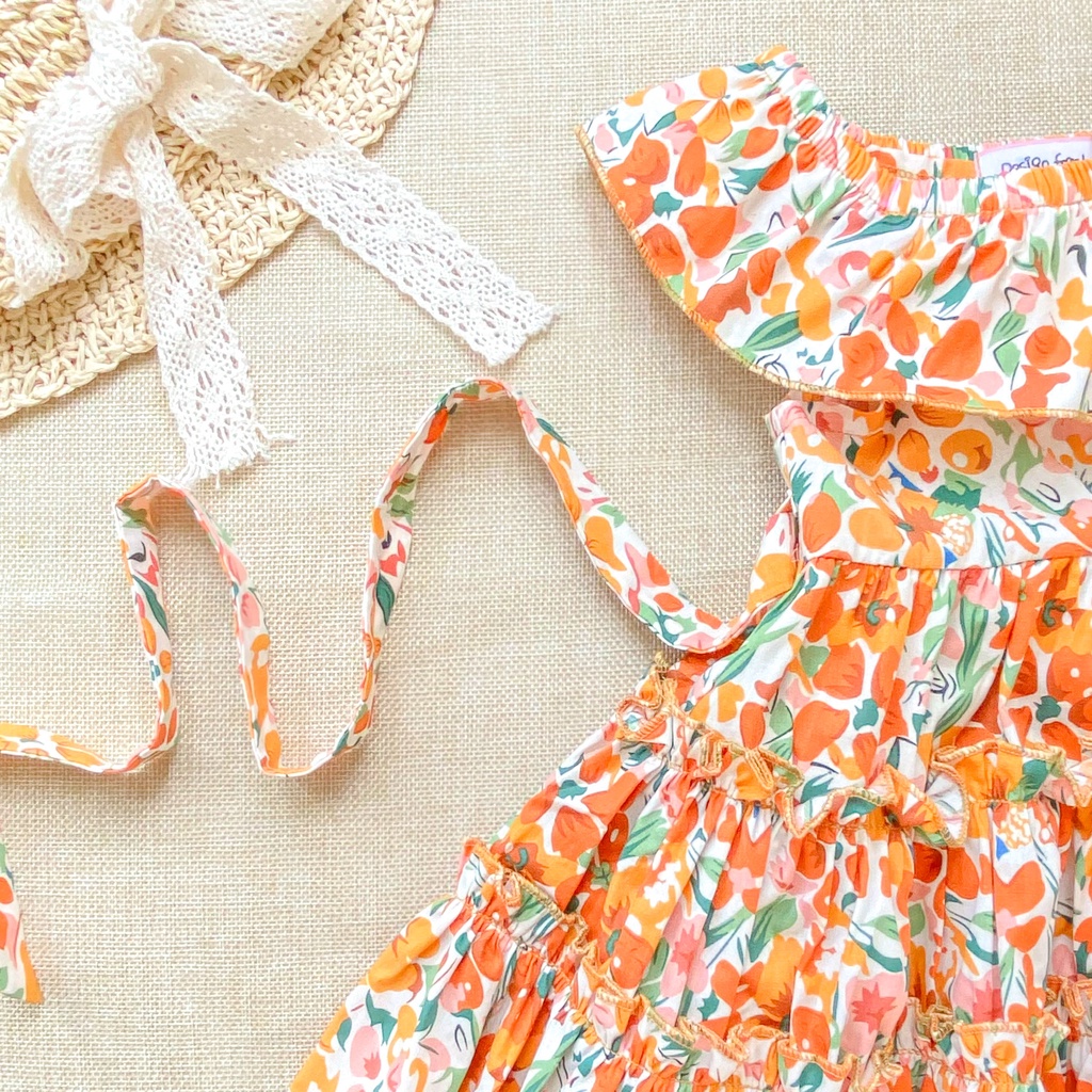 Váy hoa nhiều tầng kèm turban bé gái sơ sinh 1 2 3 4 tuổi MINTSCLOSET Mint's Closet - GS1073