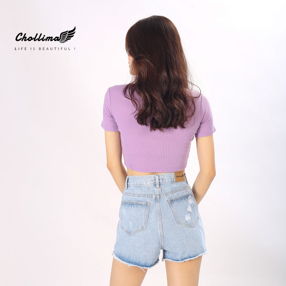 Quần short jeans nữ Chollima tua lai QS010 – quần sọc jeans nữ ulzzang phong cách hàn quốc