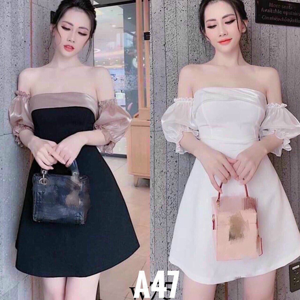 Đầm xòe trễ vai có mút ngực