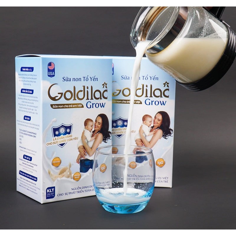 Sữa Non Tổ Yến Goldilac Grow - Hộp 28 Gói Loại 14g và 10g/Gói