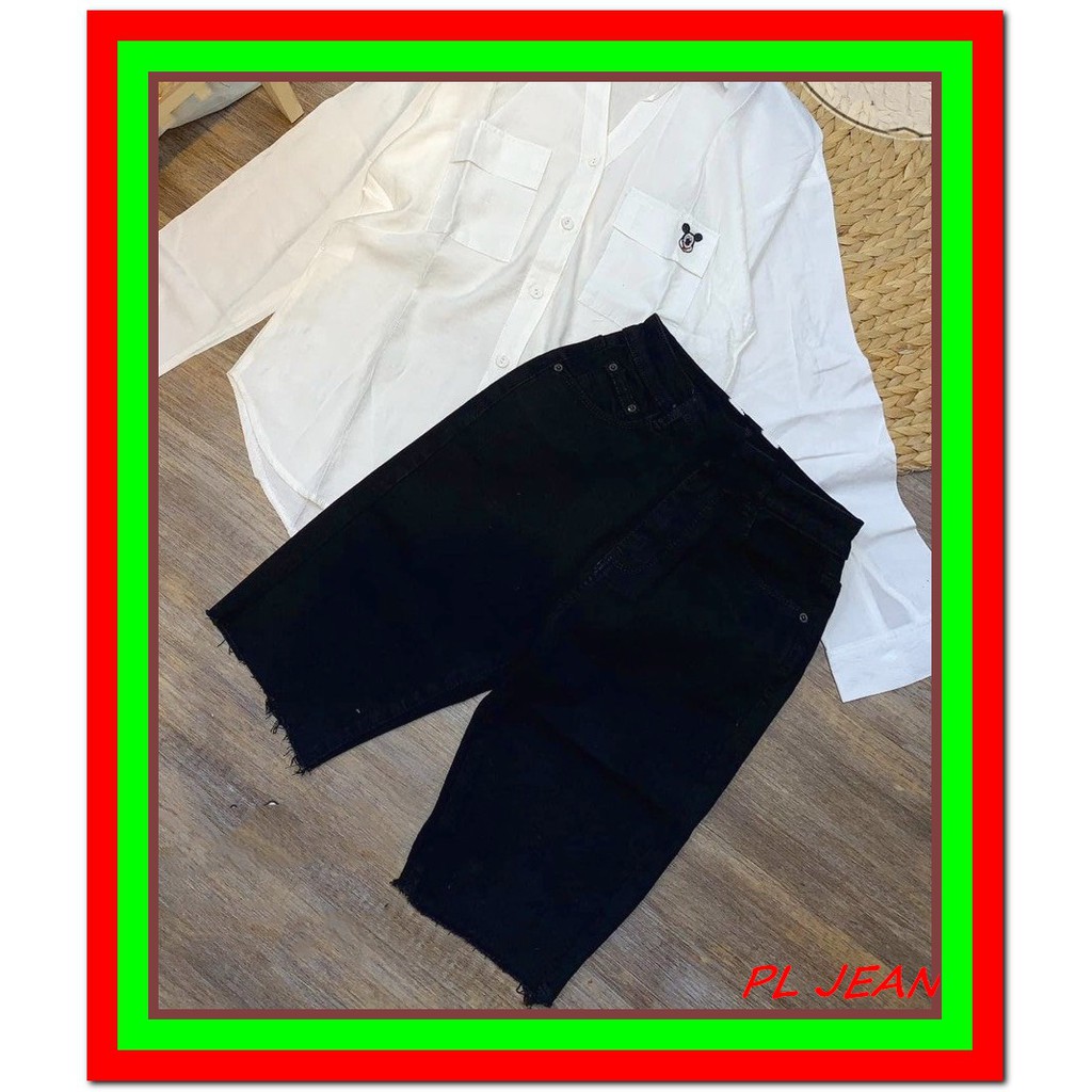 quần jean LỬNG nữ TRƠN MÀU ĐEN - TRẮNG tua lai siêu xinh jean giãn nhẹ -LUNG31