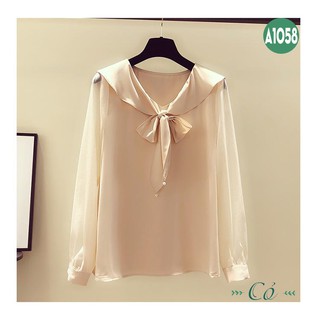 Áo sơ mi công sở cổ tim thắt nơ - A1058