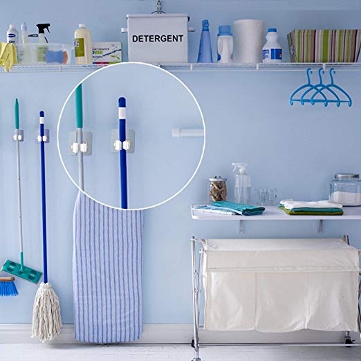 Móc treo cây lau nhà dán tường -Móc Dán Tường Kẹp Giữ Cây Lau Nhà / Móc Treo Chổi, Treo Ô, Đồ Dùng
