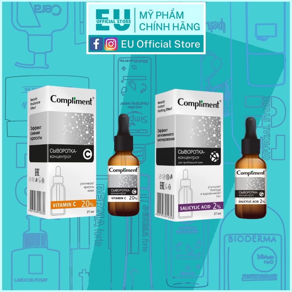 Serum Compliment 2% BHA Giảm Dầu, Giảm Mụn / 20% Vitamin C Sáng Da Mờ Thâm