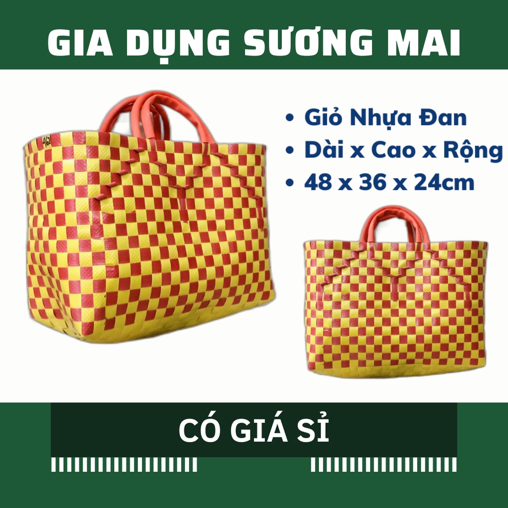 [Giá Sỉ] Giỏ Nhựa Đan 15, Làn Đan Dây Nhựa Rẻ,4 quai xách Giỏ Đựng Đồ Thủ Công [ Giỏ Đan 15 ]