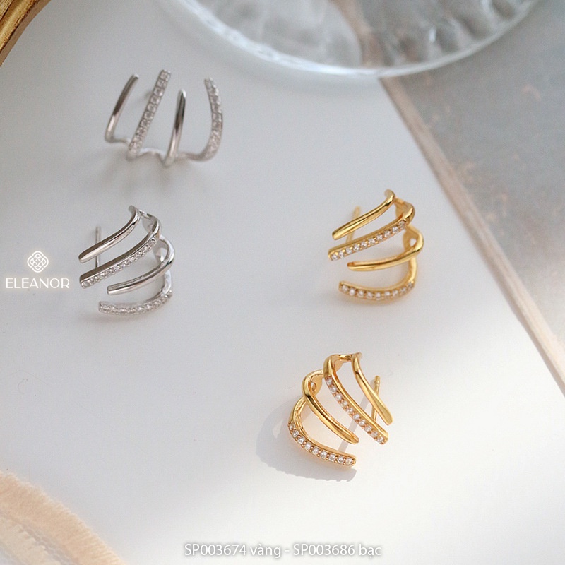 Bông tai nữ chuôi bạc 925 Eleanor Accessories nhiều vòng sát vành phụ kiện trang sức 3674