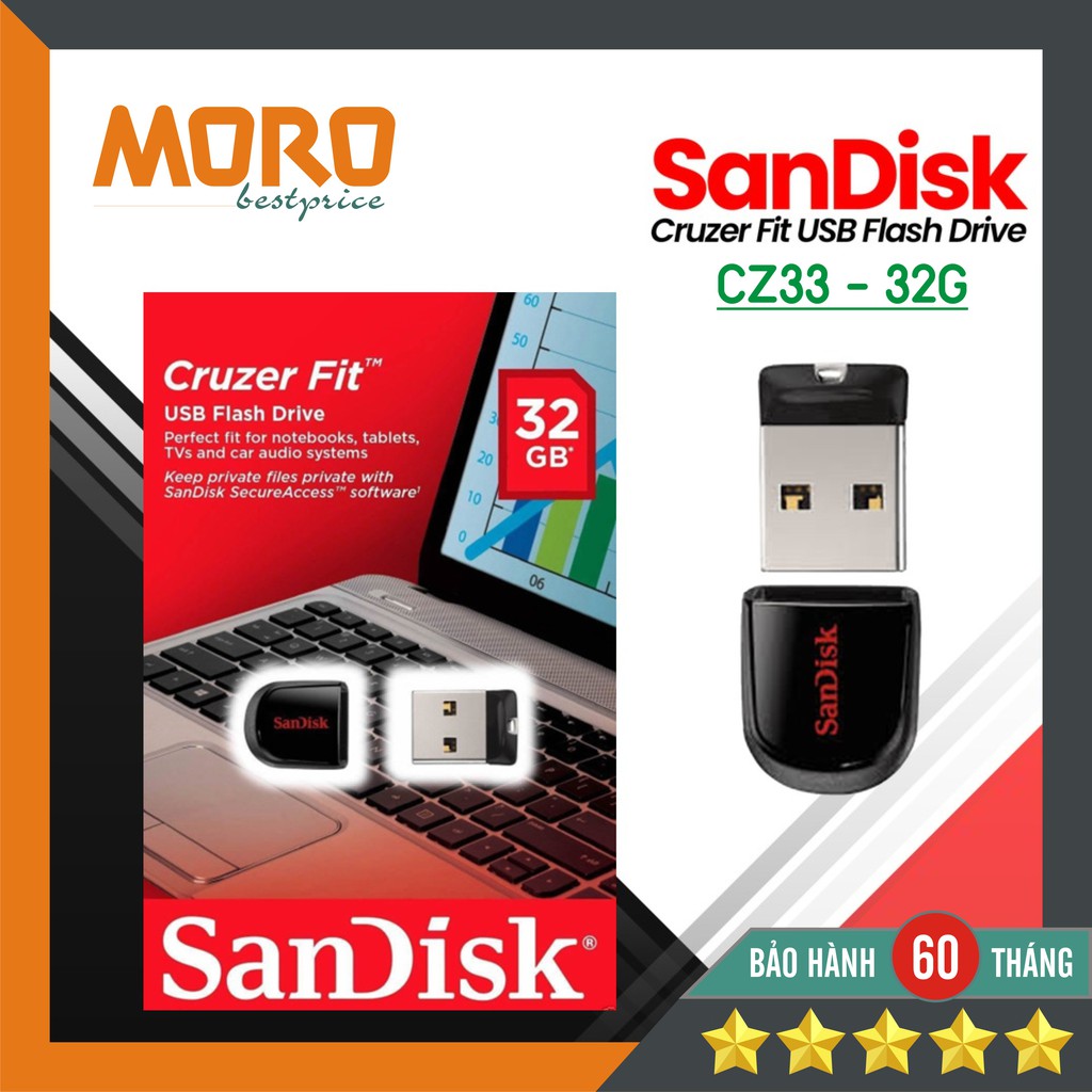 USB mini siêu nhỏ Sandisk Cruzer Fit CZ33 - USB 16GB 32GB 2.0 mini siêu