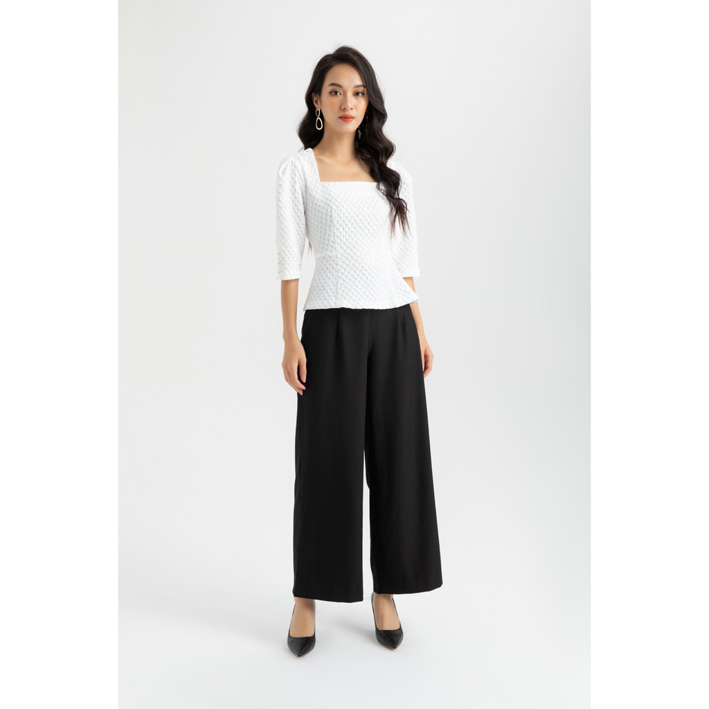 Áo sơ mi nữ cổ vuông đính hoa nổi IVY moda MS 17C5813