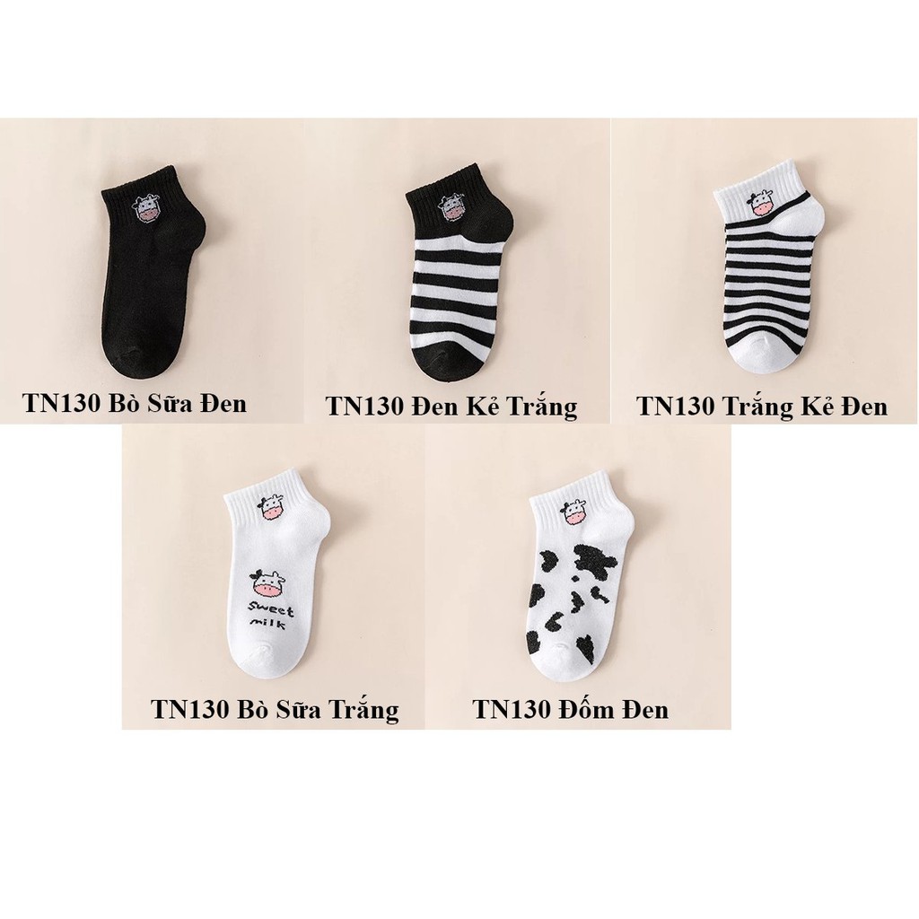 Tất nữ Bateno cổ ngắn hoạ tiết bò sữa đáng yêu TN130