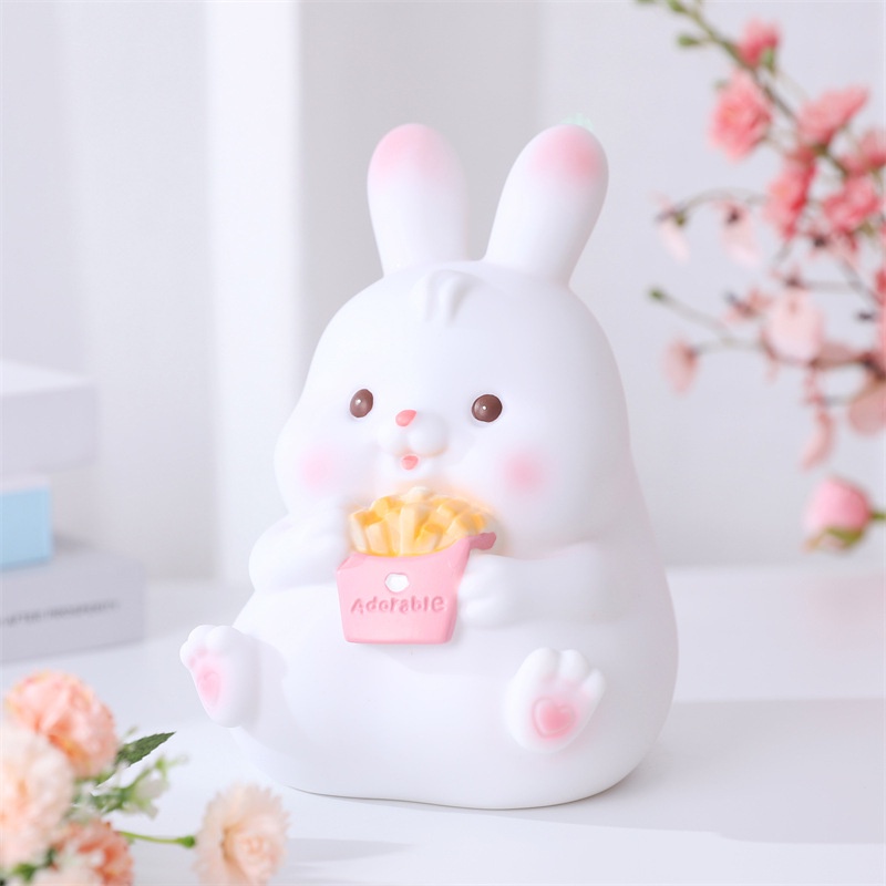 Ống Heo Tiết Kiệm Hình Thỏ Ăn Khoai Tây Chiên Màu Trắng Chống Sốc Cỡ Lớn Phong Cách Mới