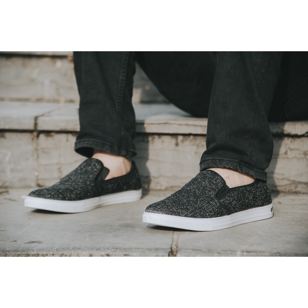 Giày lười vải canvas nam thời trang hàn quốc 2 mầu xám và đen GiàyNam2HV01