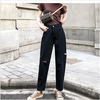 [ QUẦN JEAN BAGGY Nữ N14 ] Màu đen rách gối