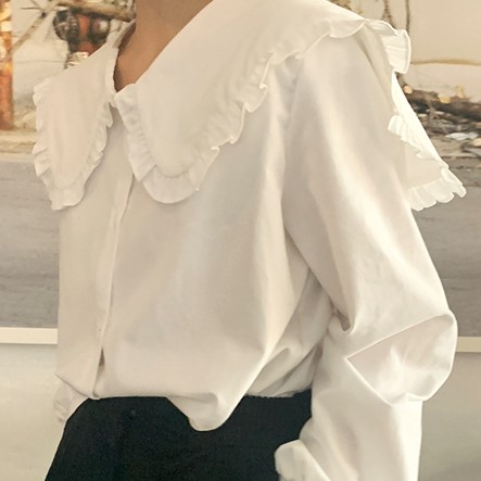 Áo sơ mi cổ búp bê dáng rộng xinh xắn cho nữ 39799