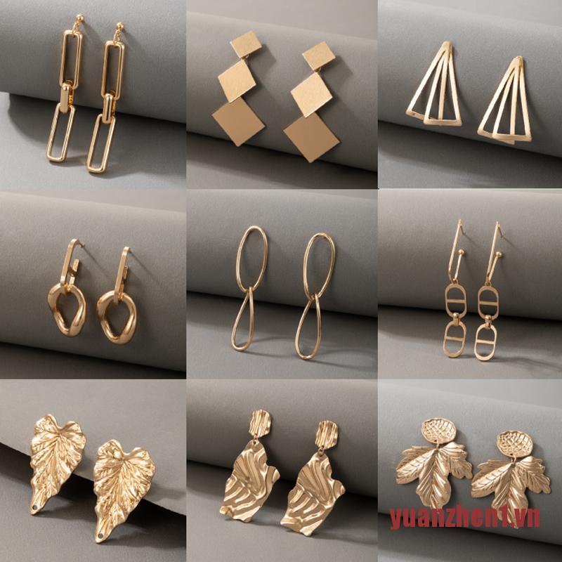ZHEN Geometric Flowers Gold Dangle Earrings for Women Luxury Leaf Earrings Jewe