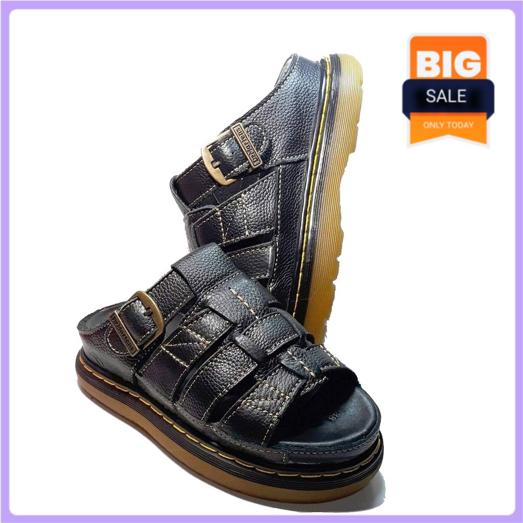 Dép Nam quai ngang Doctor Dr.Martens da bò cao cấp hàng VNSX - Đế Lót Da Bò - Mã D2