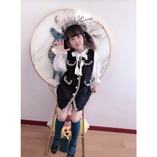(SALE nơ 130, ko nơ 110) Váy dạ phối sơ mi hàng QC cho bé