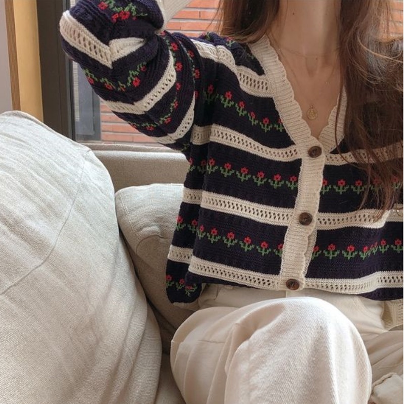 Áo Khoác Len Jacquard Tay Dài Màu Tương Phản Dáng Rộng Thời Trang Hàn Quốc Cổ Điển Dễ Phối Đồ Dành Cho Bạn