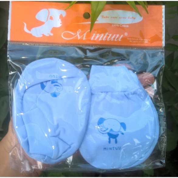 Set bao tay chân sơ sinh Mintu MÀU cổ bo/ Set gồm 1 đôi bao tay và 1 đôi bao chân màu cổ bo Mintuu