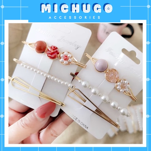 Set Kẹp Tóc, Bộ Kẹp Tóc Kim Loại Đính Đá Thời Trang Hàn Quốc KT46