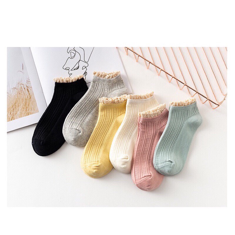 Combo 2 Đôi Tất Nữ Cổ Ngắn Nhún Bèo phong cách Hàn Quốc xinh xắn dễ thương nhiều màu