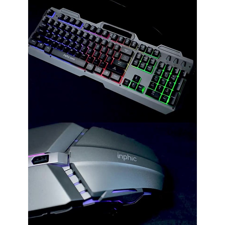 Bàn Phím Cơ Kim Loại INPHIC V680 Có Dây Phím Có Đèn Nền Siêu Đẹp RGB Hỗ Trợ 4000DPI Chơi Game Chuyên Nghiệp - Chính Hãng