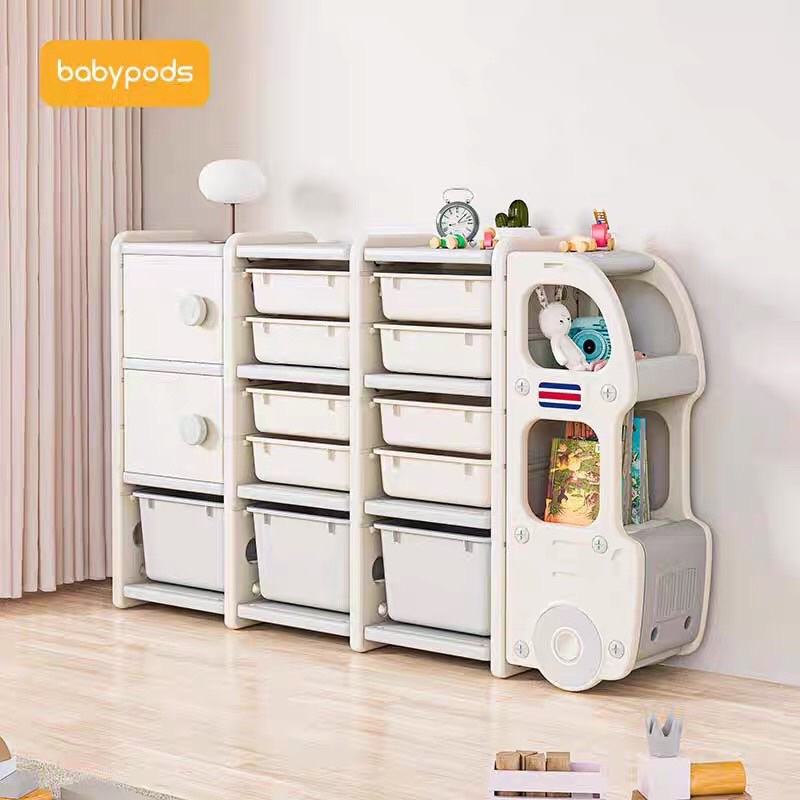 Tủ Oto Bus phong Cách Hàn Quốc đựng đồ chơi, quần áo có bánh xe đựng đồ ngăn nắp cho mẹ và bé