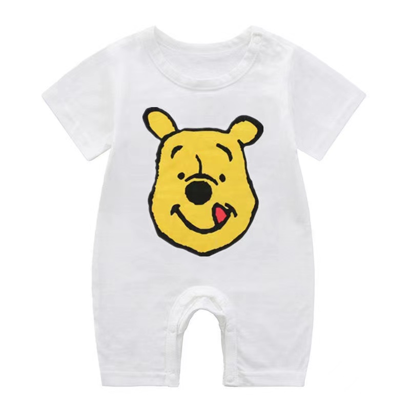 Bộ Áo Liền Quần Tay Ngắn Vải Cotton In Hoạt Hình Thời Trang Mùa Hè Cho Bé