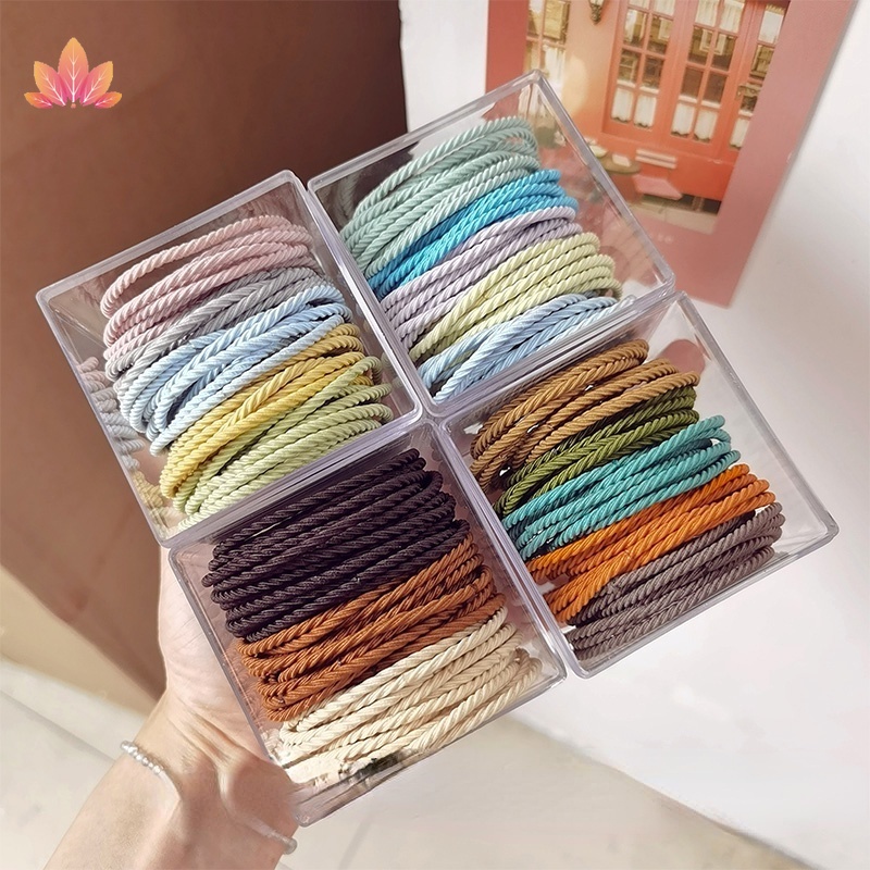 Set 50 dây buộc tóc co giãn nhiều màu sắc xinh xắn phong cách Hàn Quốc
