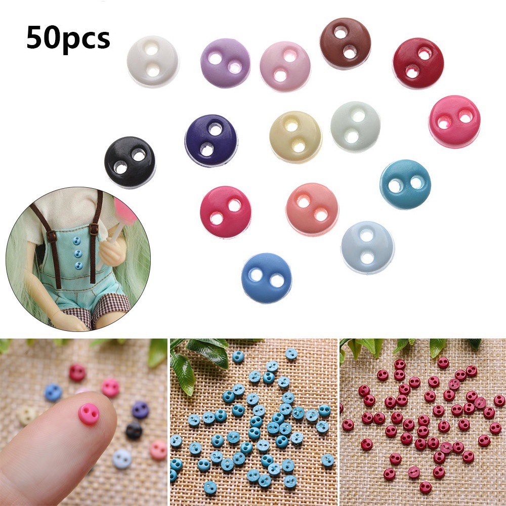 Bộ 50 Nút Nhựa Mini Màu Kẹo Dễ Thương Cho Búp Bê 4mm
