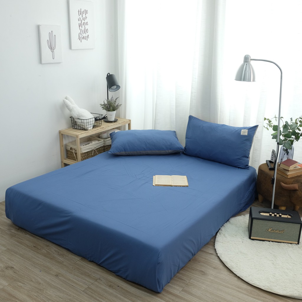 Drap giường và hai vỏ gối cotton Mịn Decor một màu nhã nhặn